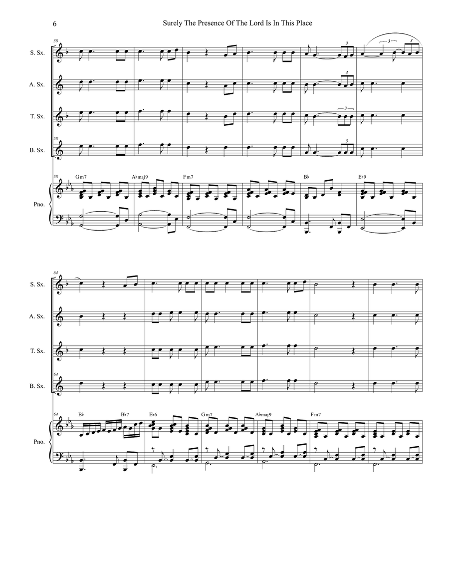 Surely The Presence Of The Lord Is In This Place Saxophone Quartet scores gallery preview page 6