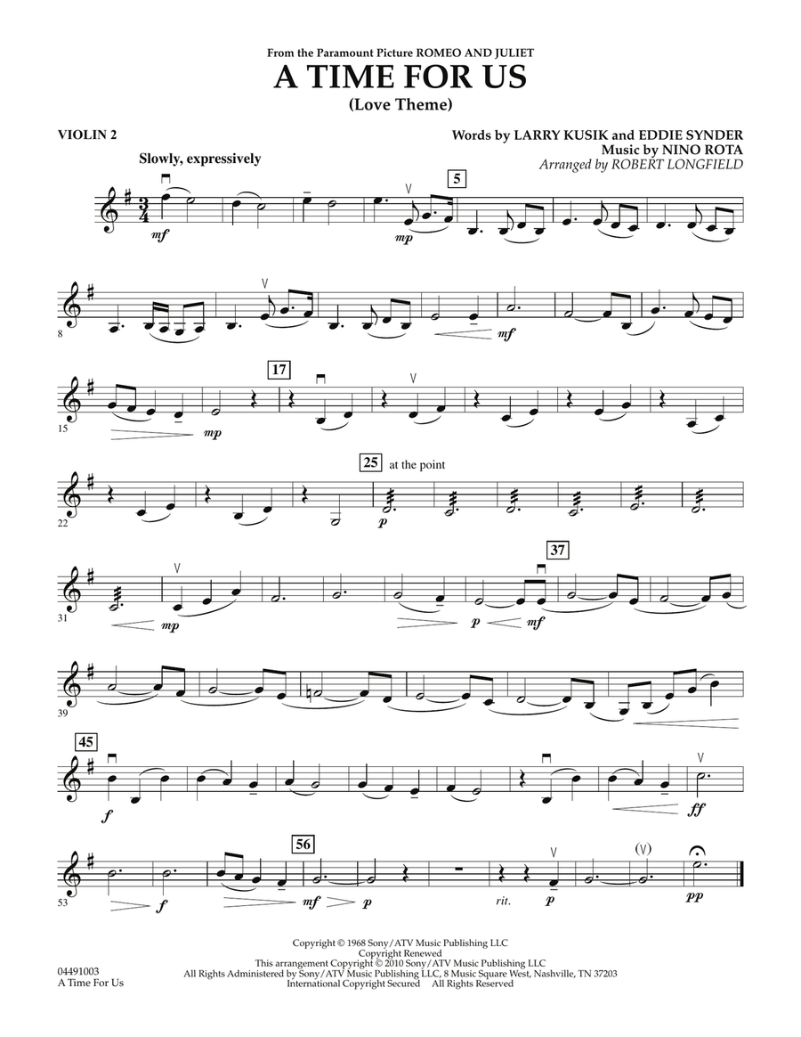 A Time For Us (Love Theme) - Violin 2 Orchestra scores gallery preview page 1