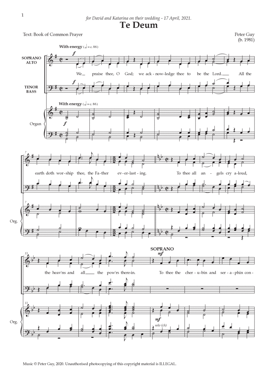 Te Deum in G Divisi scores gallery preview page 1