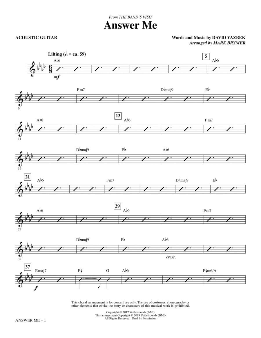 Answer Me (from The Band's Visit) (arr. Mark Brymer) - Acoustic Guitar