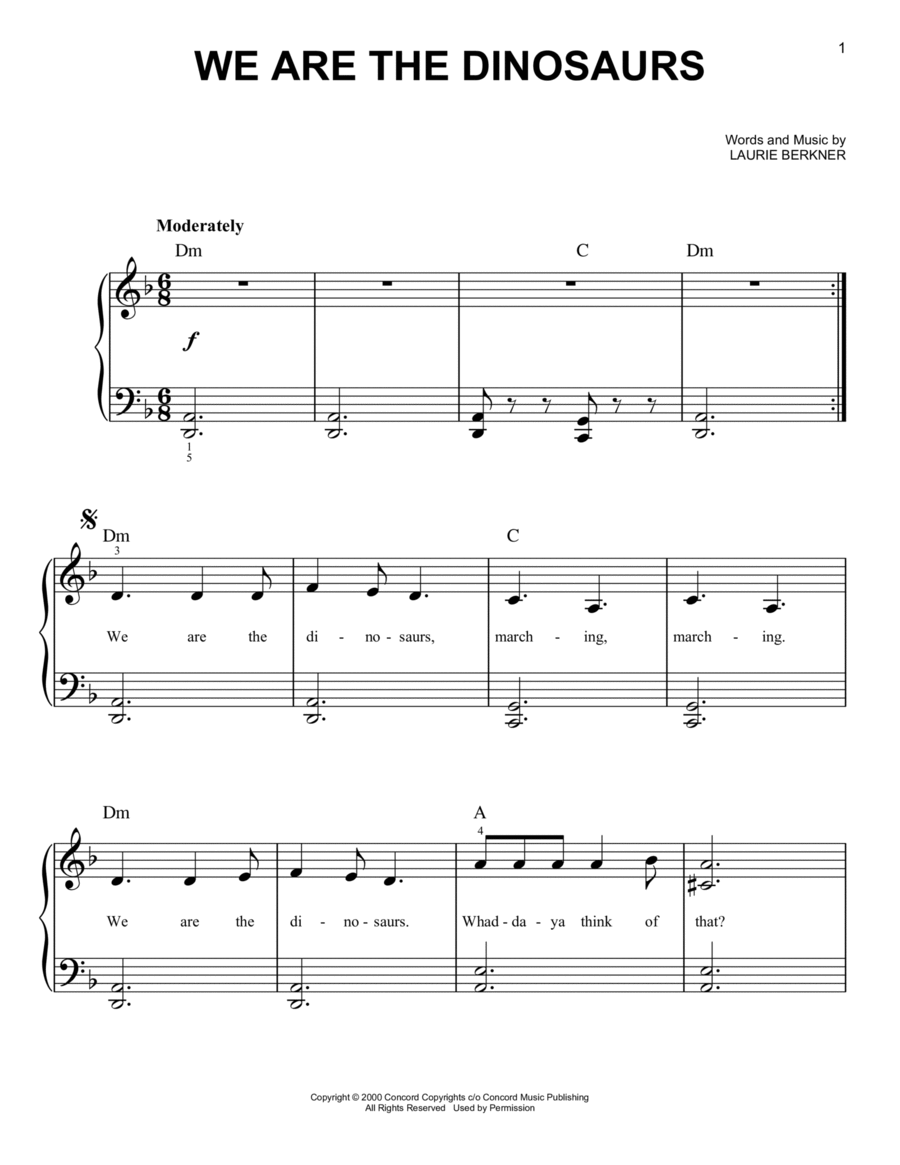We Are The Dinosaurs Easy Piano scores gallery preview page 1