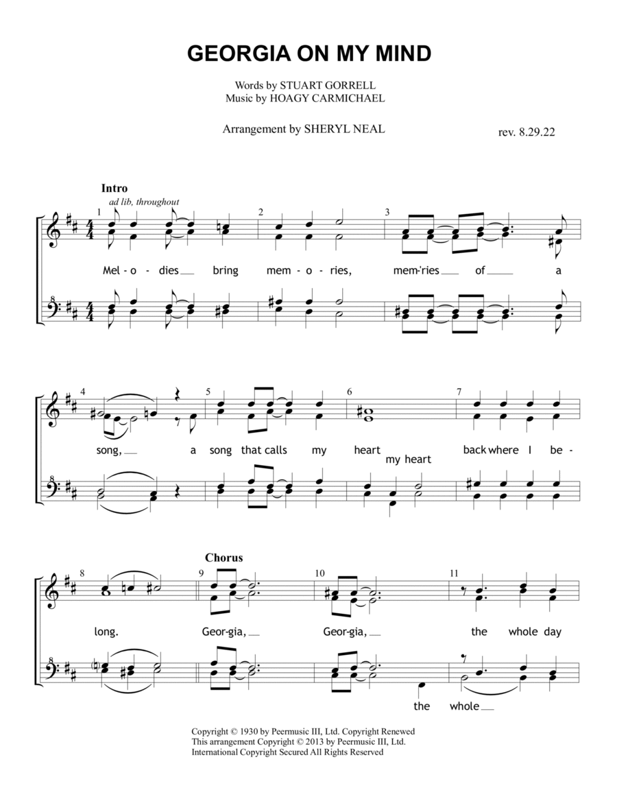 Georgia On My Mind SSAA scores gallery preview page 1