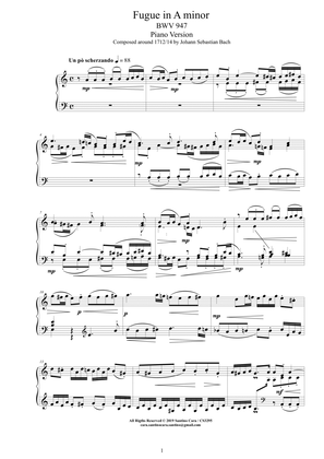 Book cover for Bach - Fugue in A minor BWV 947 - Piano version
