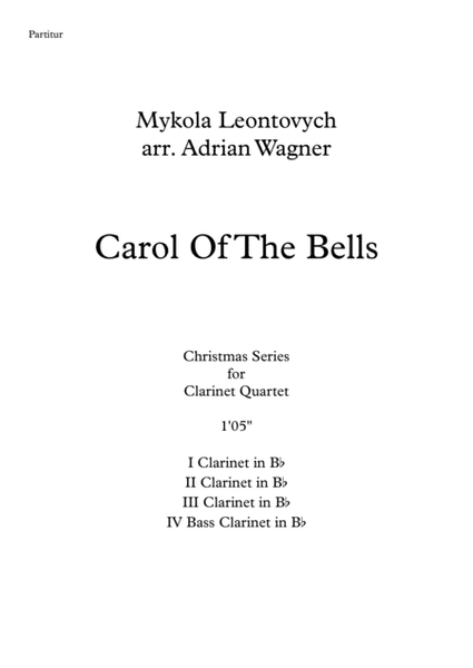 "Carol Of The Bells" Clarinet Quartet (B.Cl.) arr. Adrian Wagner image number null