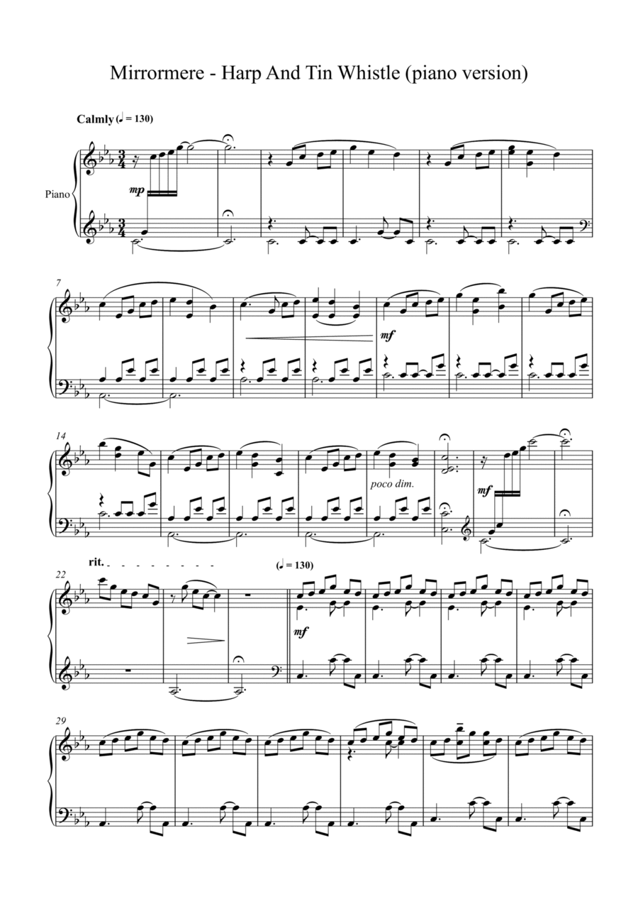 Mirrormere Mirrormere Piano Solo scores gallery preview page 1