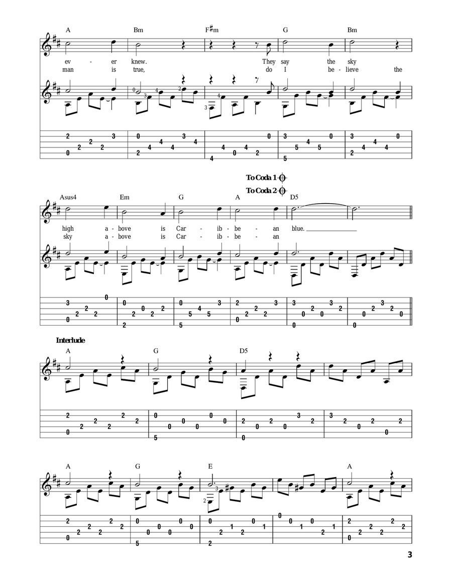 Caribbean Blue Acoustic Guitar scores gallery preview page 3