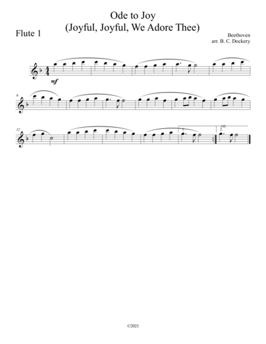 Ode to Joy (Joyful, Joyful, We Adore Thee) for flute duet with piano accompaniment image number null
