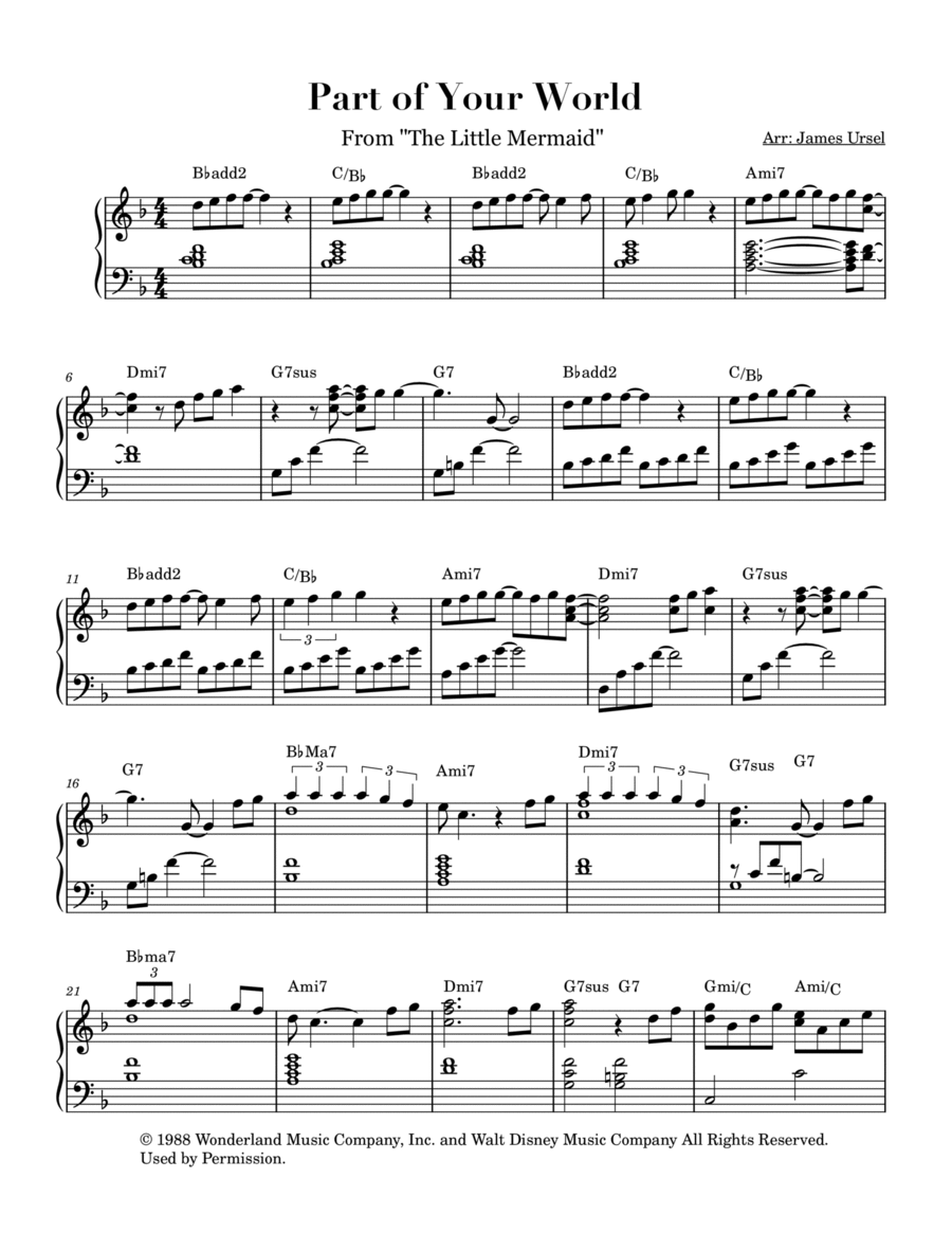 Part Of Your World Part Of Your World Piano Solo scores gallery preview page 1