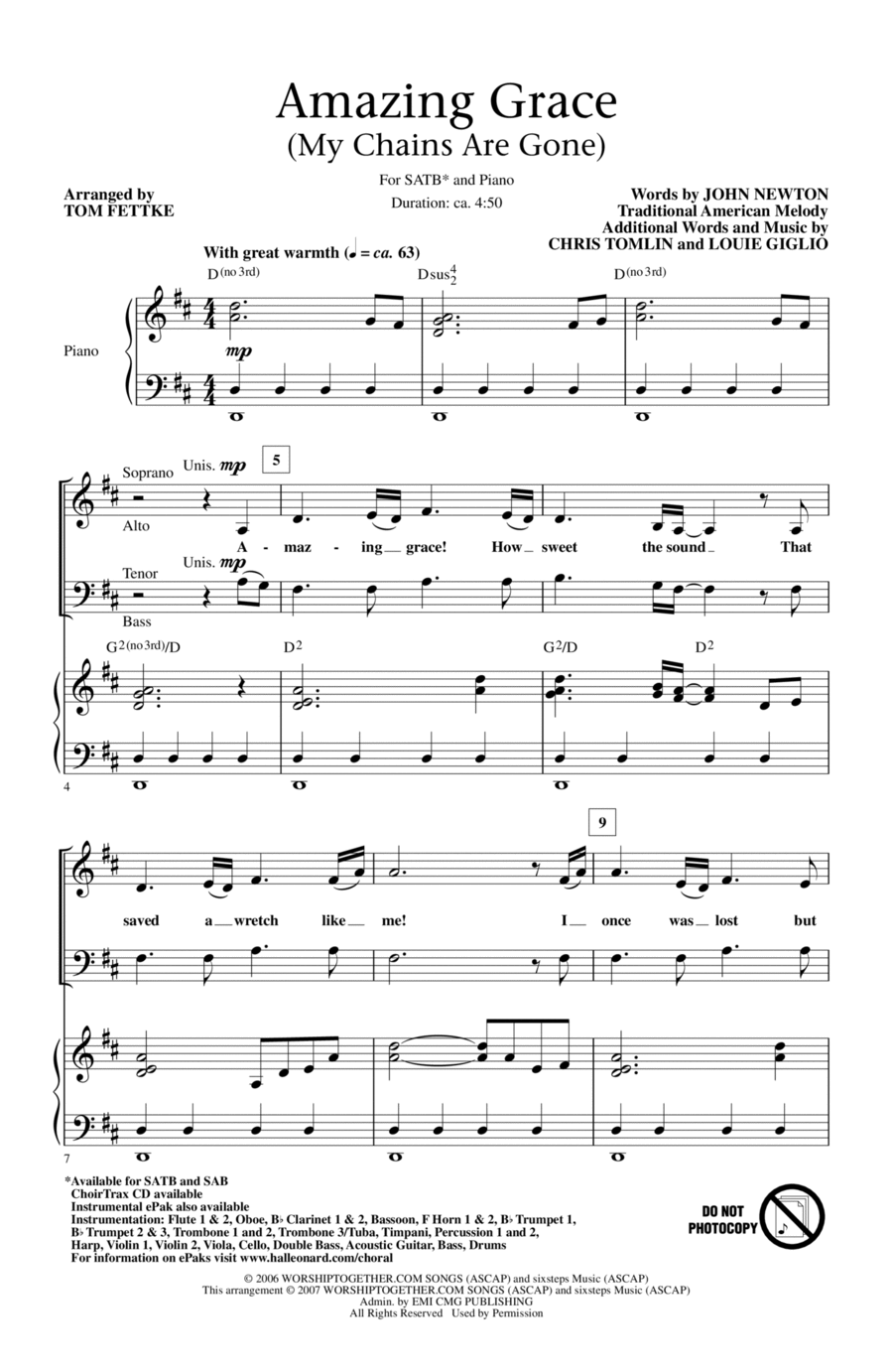 Amazing Grace (My Chains Are Gone) 4-Part scores gallery preview page 1