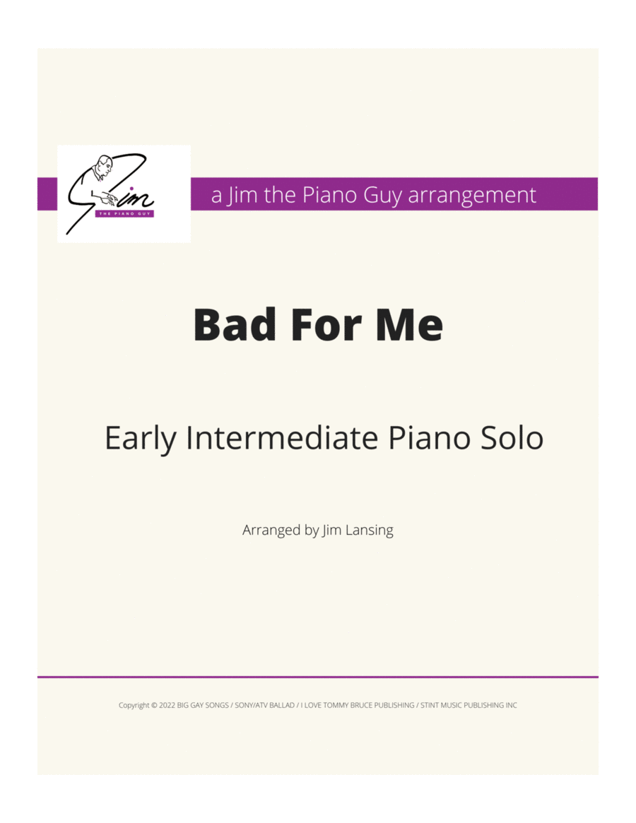Bad For Me Piano Method scores gallery preview page 1