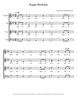Happy Birthday To You (SATB)- For Acappella - With Lyric