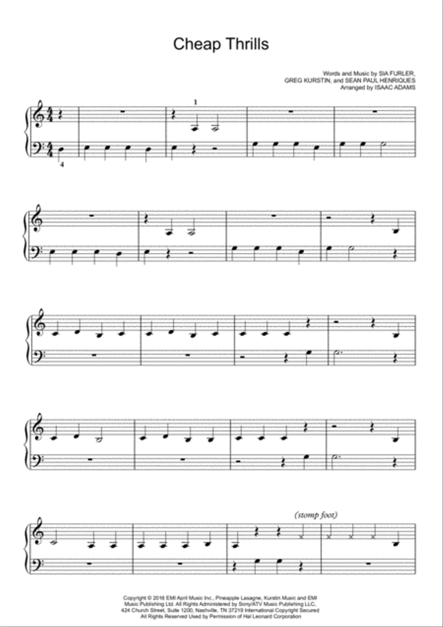 Cheap Thrills Easy Piano scores gallery preview page 1