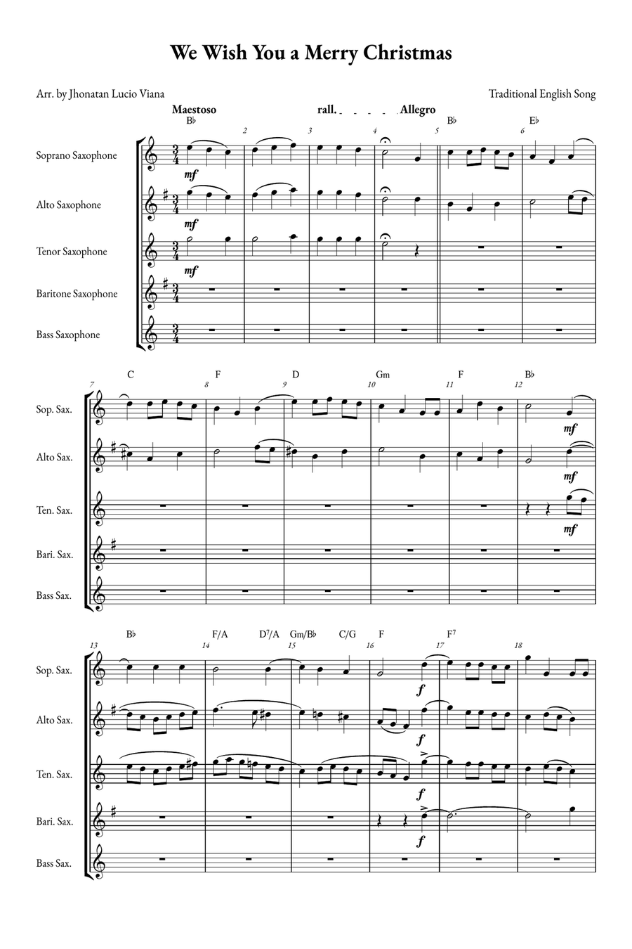 We Wish You a Merry Christmas Saxophone Quintet scores gallery preview page 1