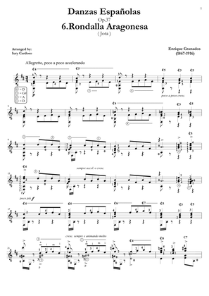 Guitar arrangement of the "Spanish dance No.6" (Danza Española n°6 "Rondalla Aragonesa")
