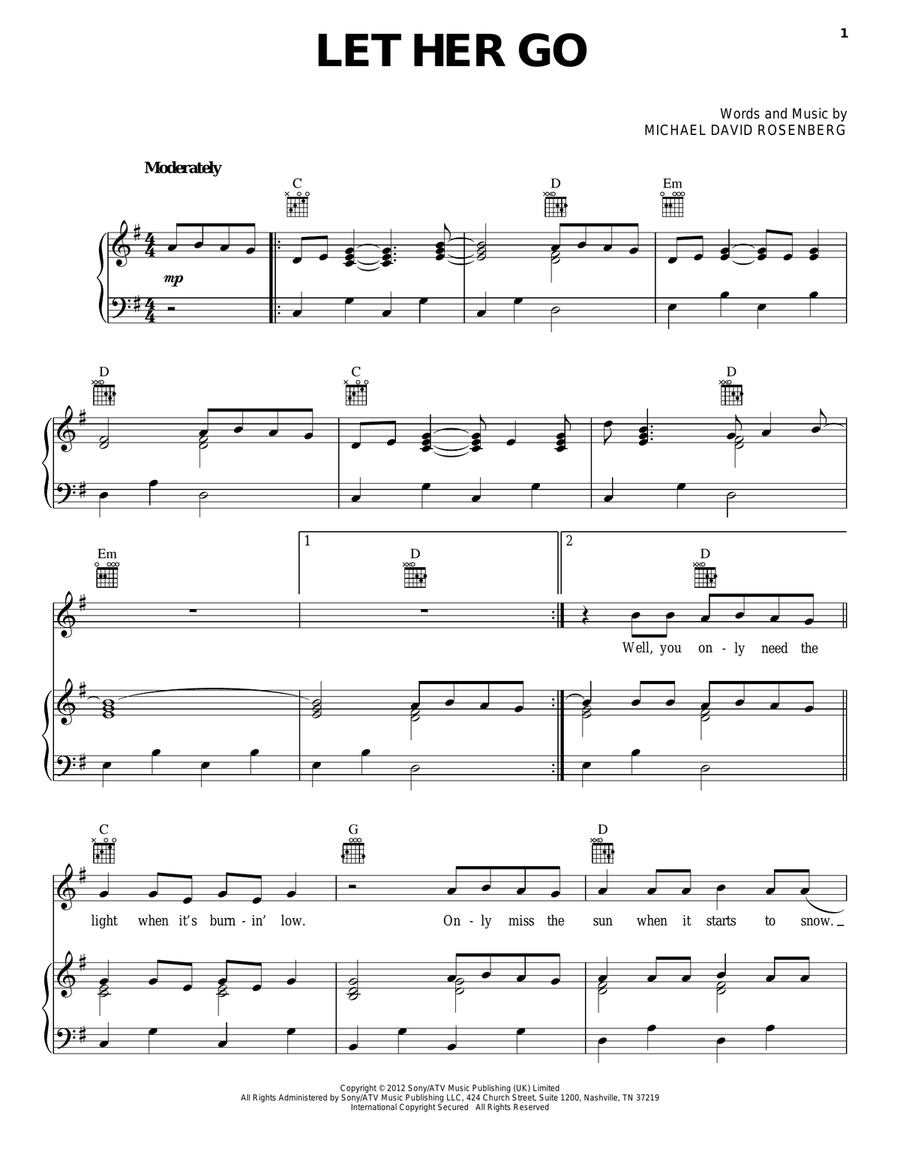 Let Her Go Acoustic Guitar scores gallery preview page 1