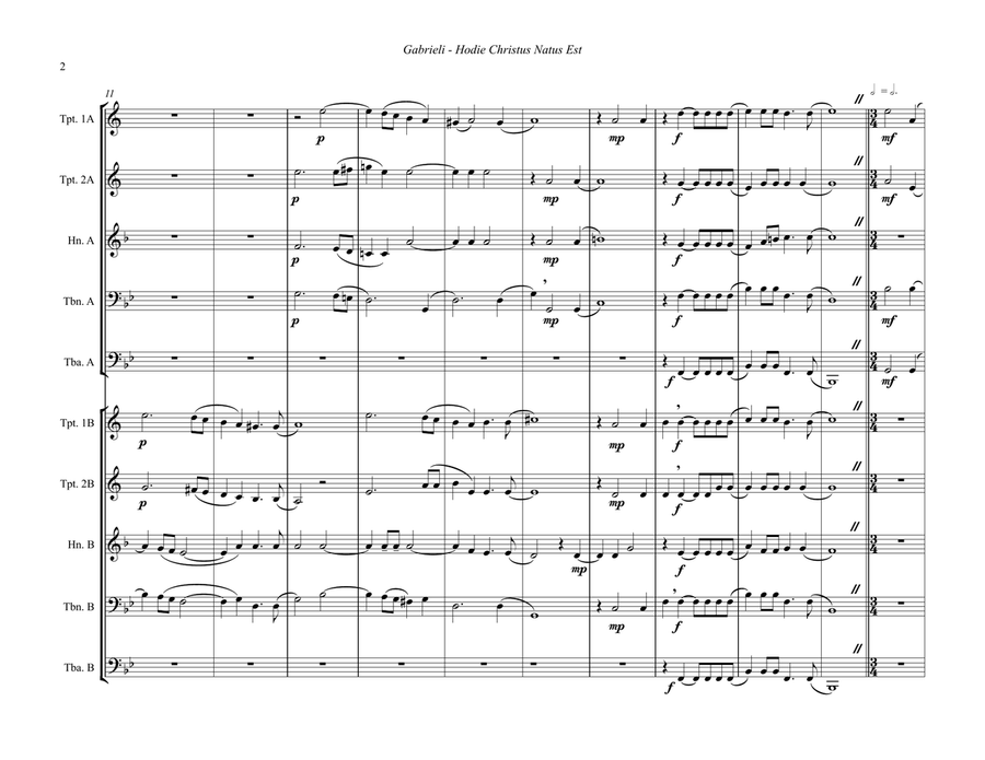 Hodie Christus Natus Est for 10-piece brass ensemble Brass Ensemble scores gallery preview page 2