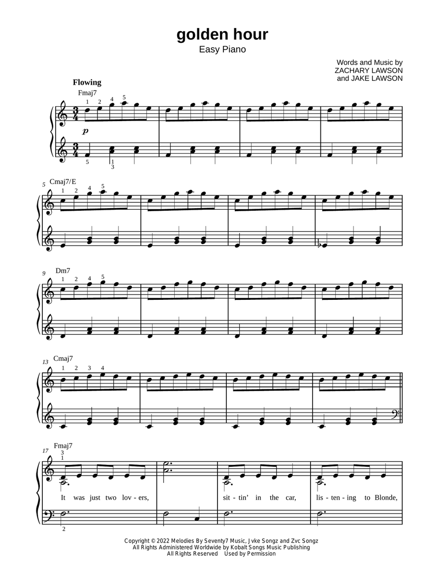 Golden Hour Easy Piano scores gallery preview page 1