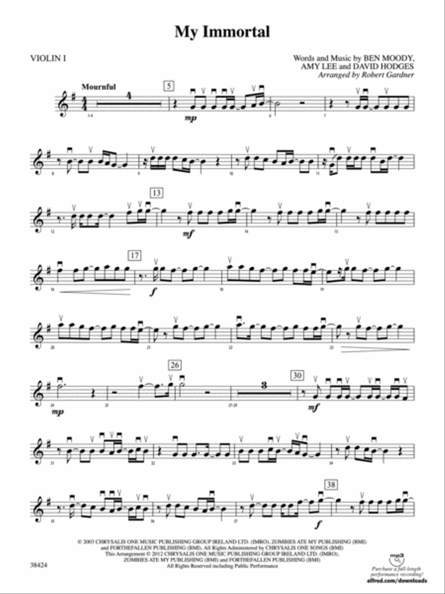 My Immortal: 1st Violin My Immortal: 1st Violin String Orchestra scores gallery preview page 1