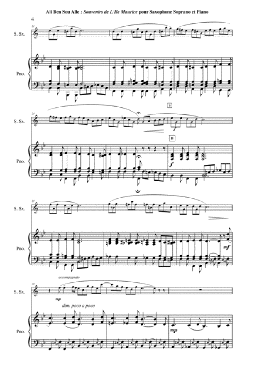 Ali Ben Sou Alle: Souvenirs d'Île Maurice for soprano saxophone and piano Soprano Saxophone scores gallery preview page 4