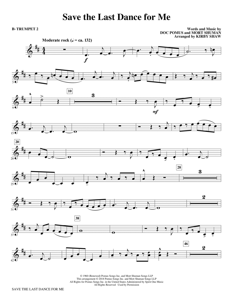 Save the Last Dance for Me (arr. Kirby Shaw) - Bb Trumpet 2 Choir scores gallery preview page 1