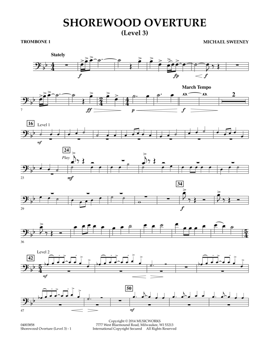 Shorewood Overture (for Multi-level Combined Bands) - Trombone 1 (Level 3)