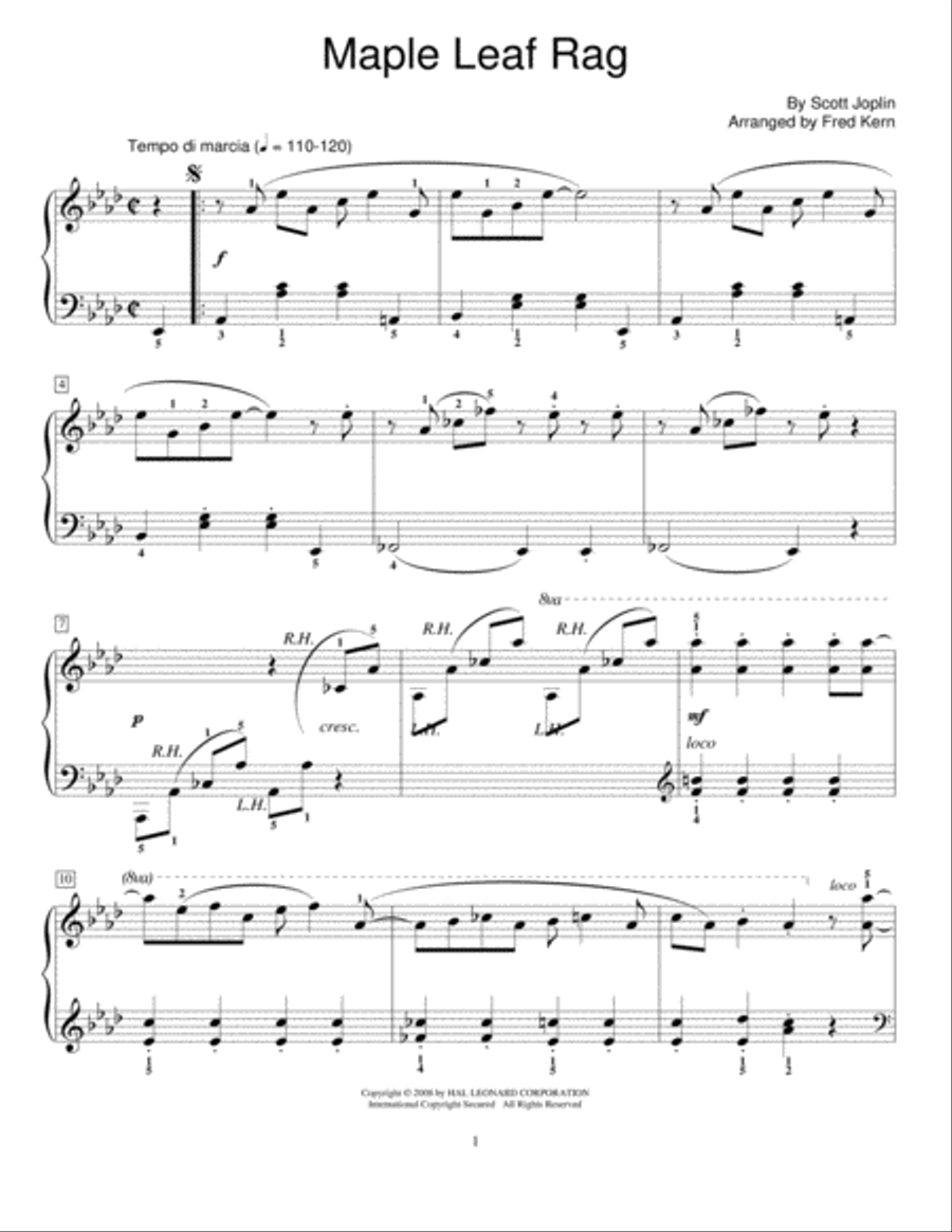 Maple Leaf Rag Piano Method scores gallery preview page 1