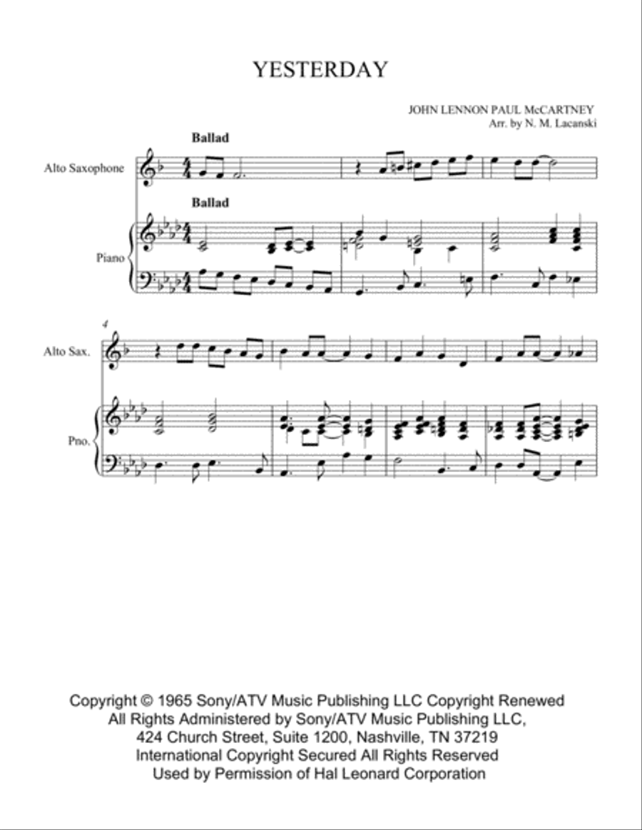 Yesterday Alto Saxophone scores gallery preview page 2