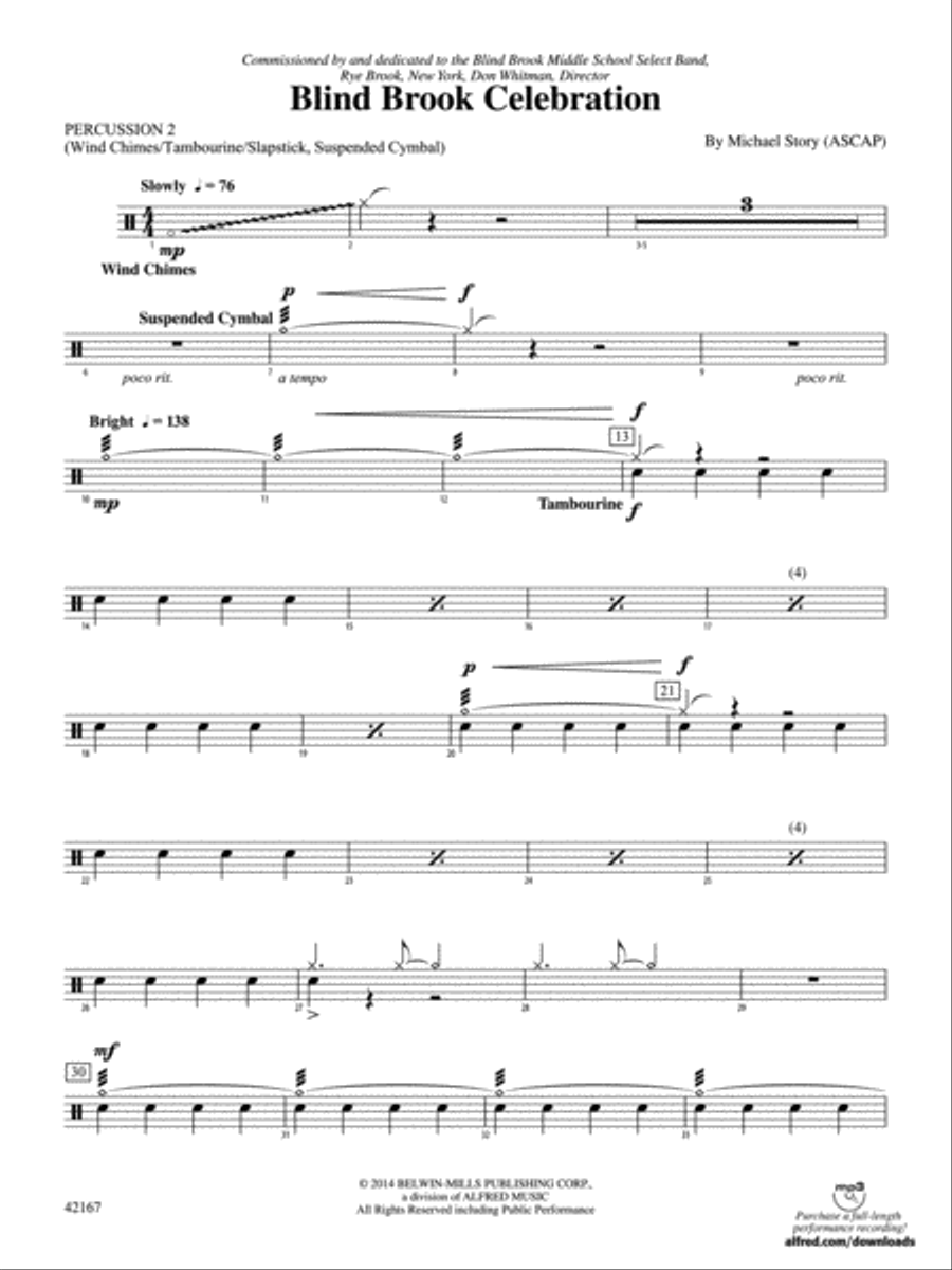 Blind Brook Celebration: 2nd Percussion Concert Band scores gallery preview page 1