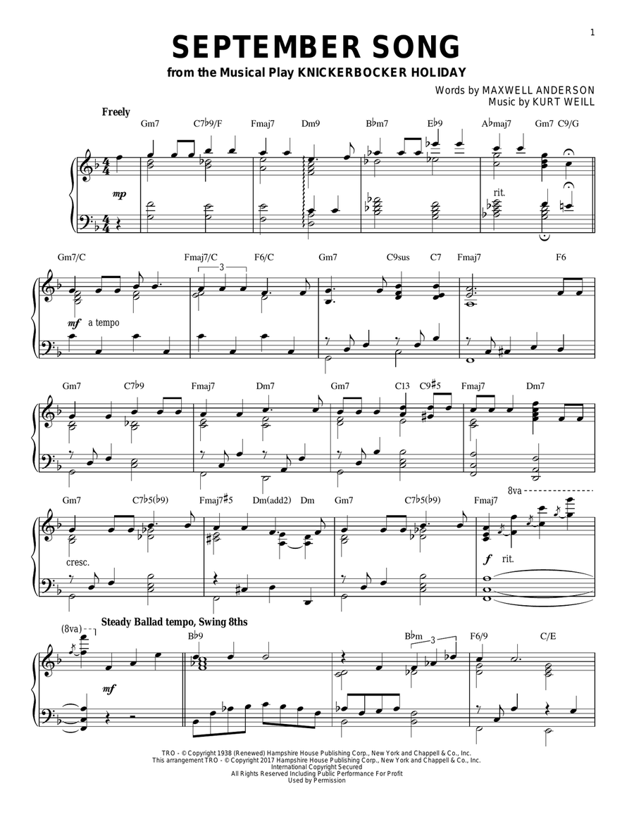 September Song [Jazz version] Piano Solo scores gallery preview page 1