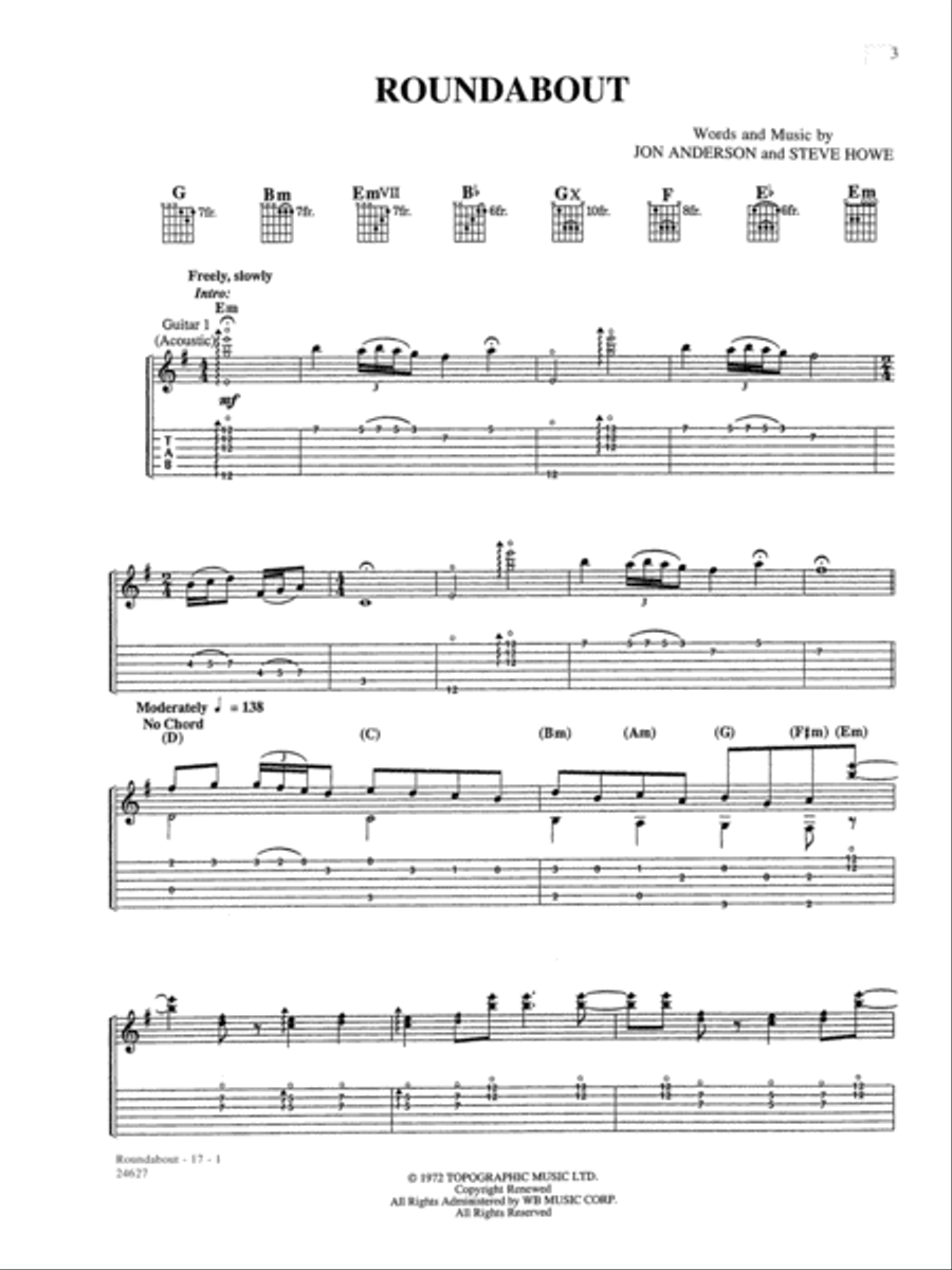 Roundabout Guitar Tablature scores gallery preview page 1