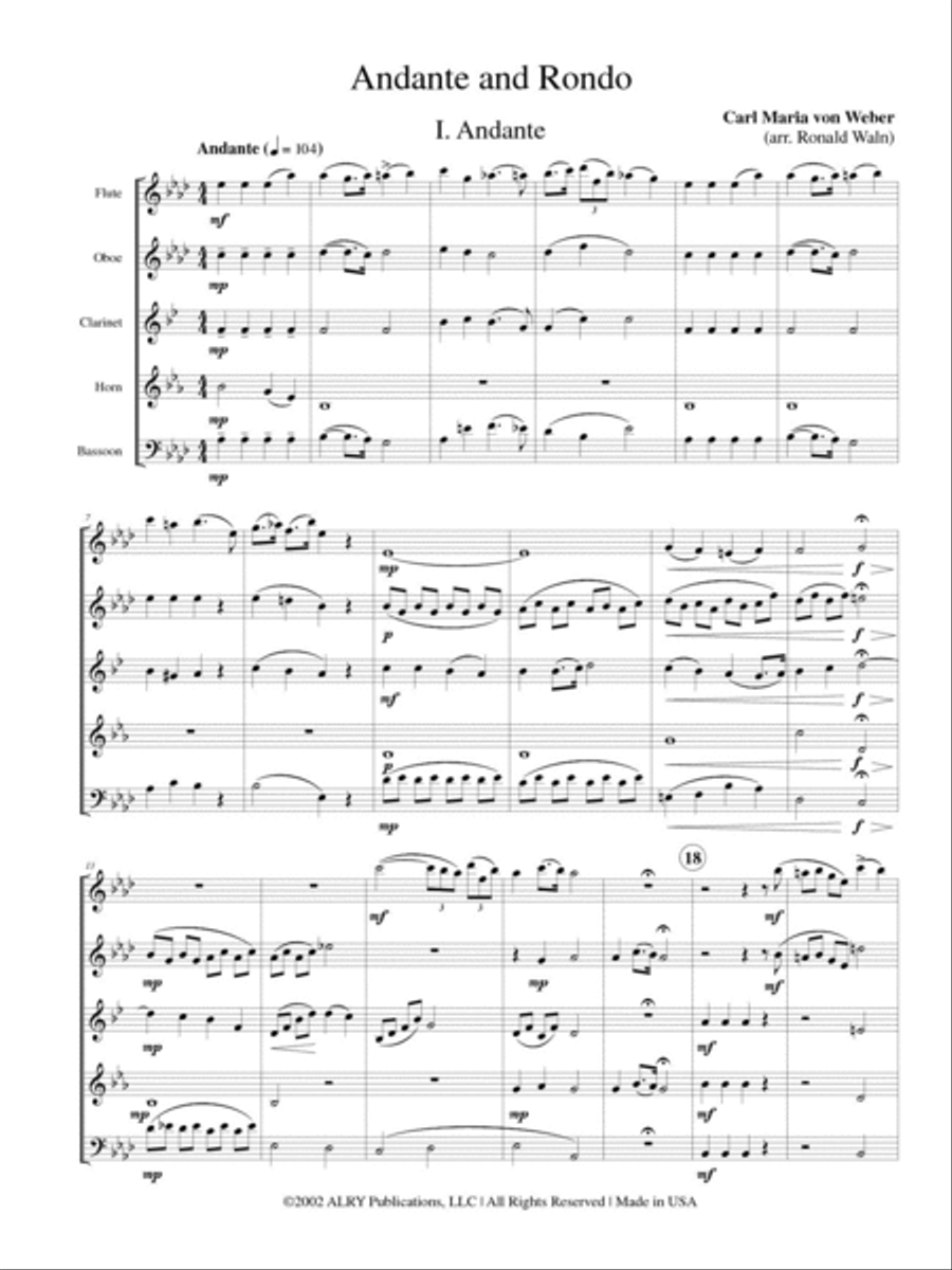 Andante and Rondo for Wind Quintet Woodwind Quintet scores gallery preview page 2