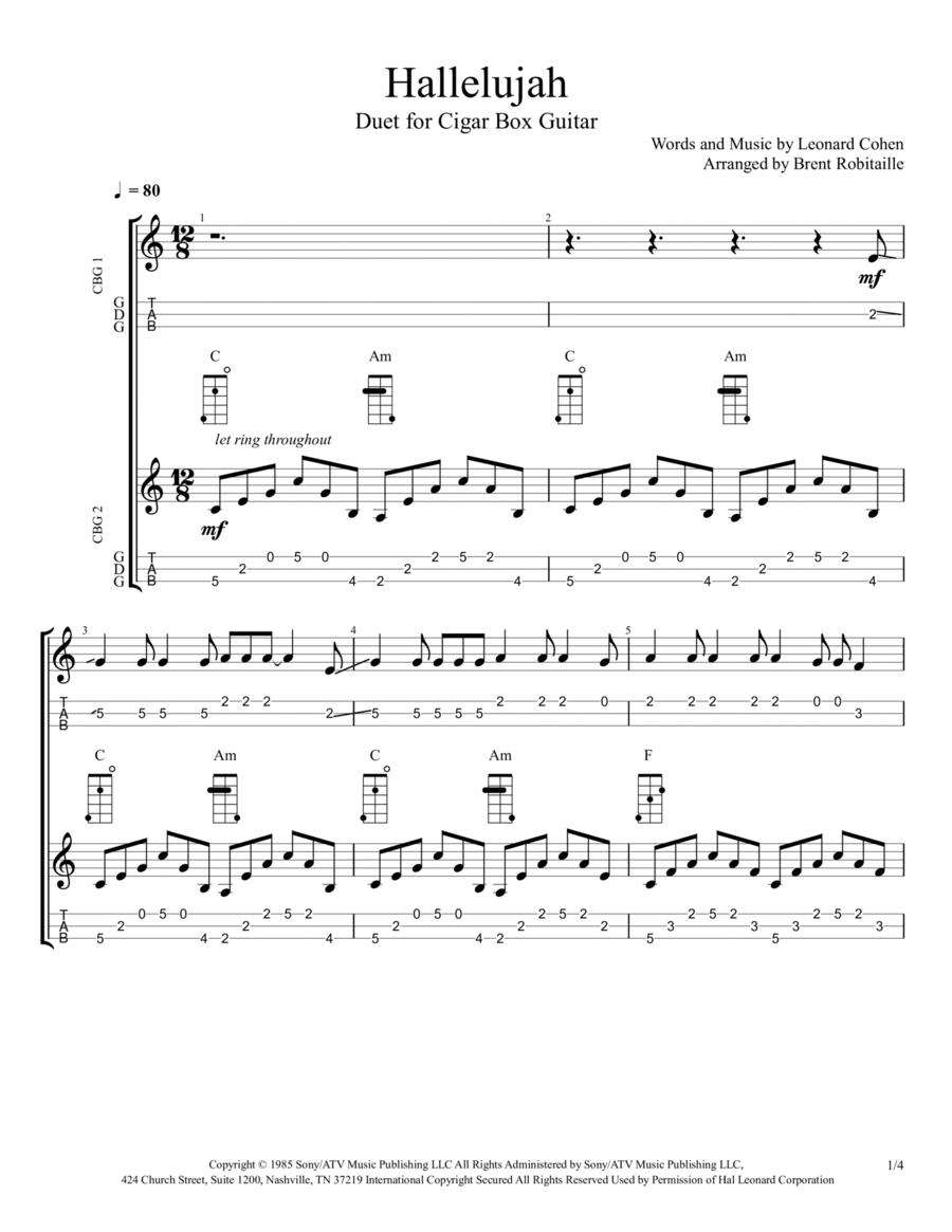 Hallelujah Guitar Tablature scores gallery preview page 1