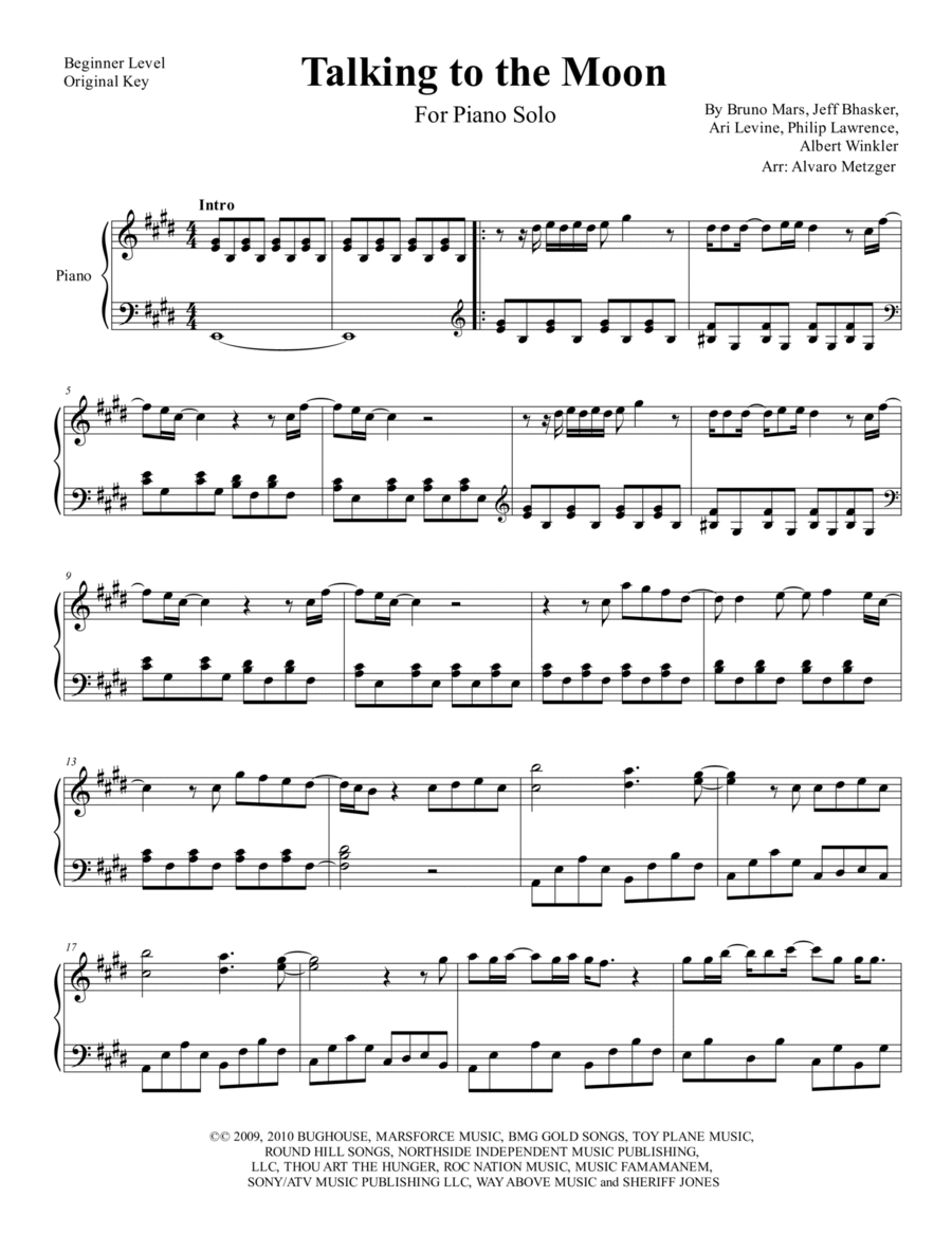 Talking To The Moon Easy Piano scores gallery preview page 1