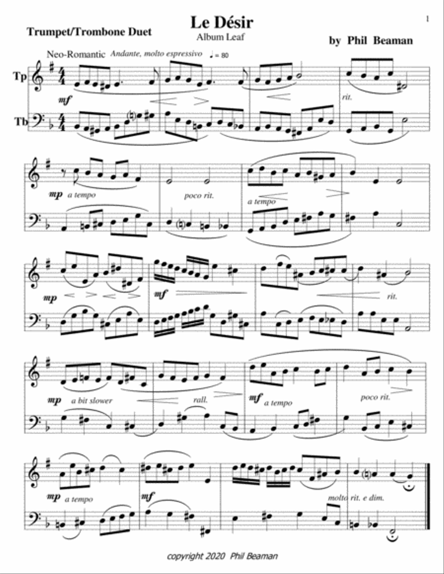 Le Désir-trumpet-trombone duet Brass Duet scores gallery preview page 1
