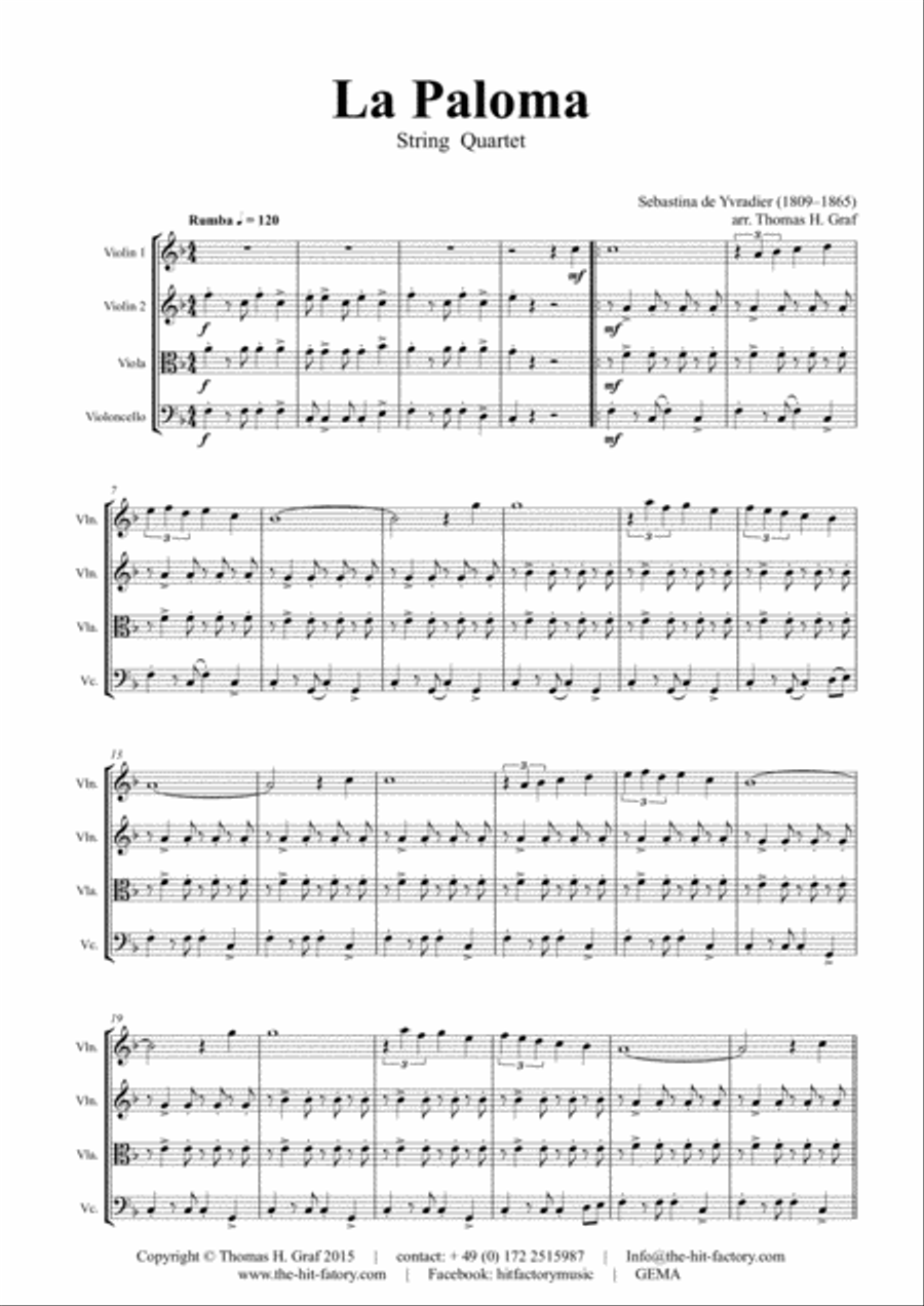 La Paloma - Spanish Habanera - String Quartet