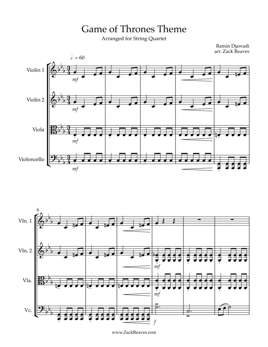 Game Of Thrones String Quartet scores gallery preview page 1