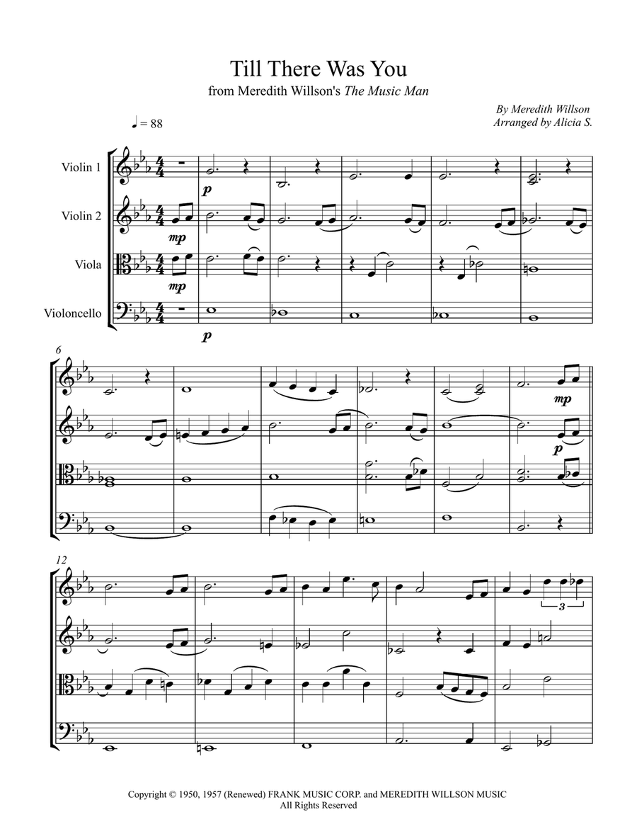 Till There Was You String Quartet scores gallery preview page 1