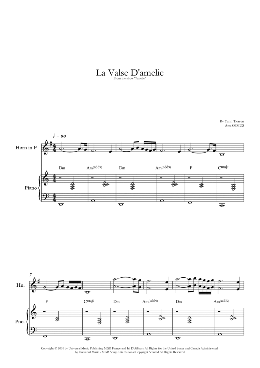 La Valse D'amelie Horn scores gallery preview page 1