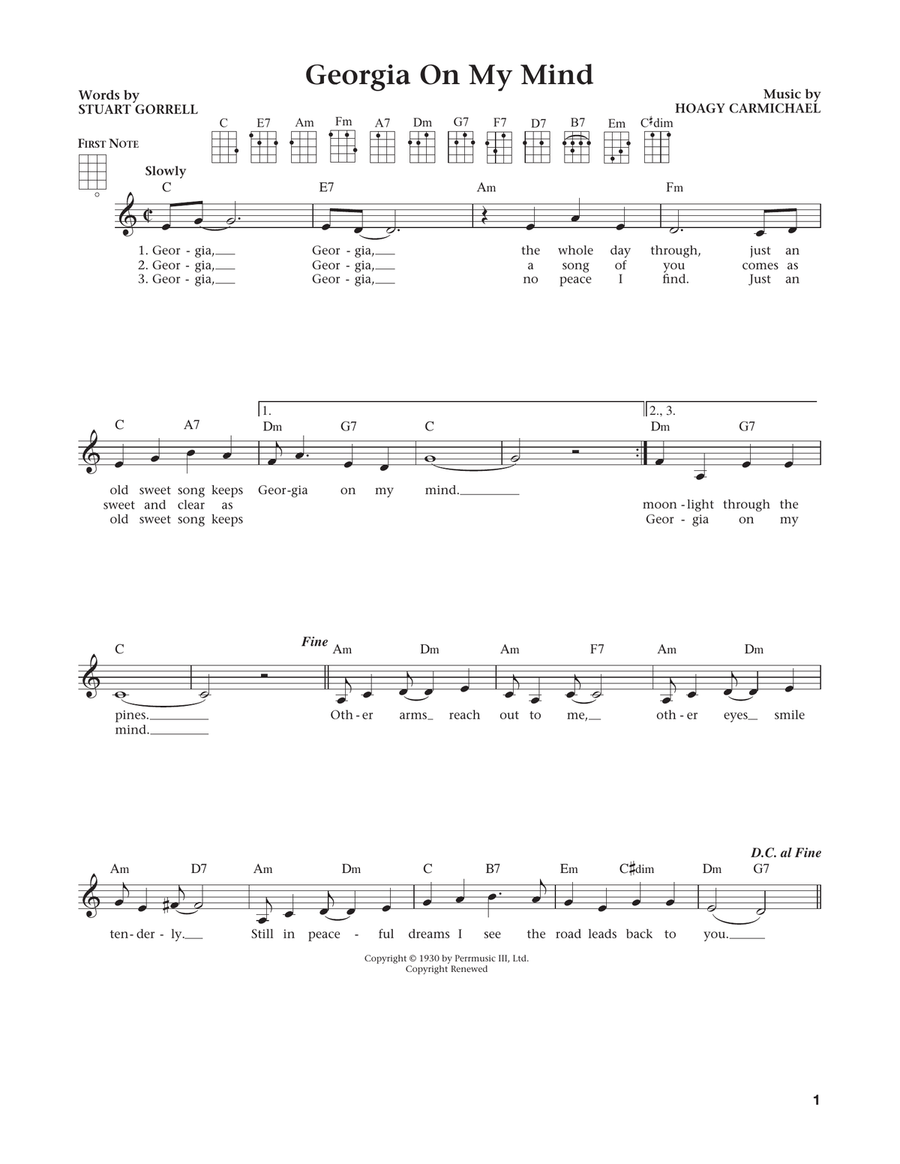 Georgia On My Mind (from The Daily Ukulele) (arr. Liz and Jim Beloff) Ukulele scores gallery preview page 1
