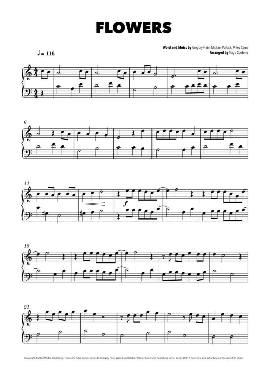 Flowers Easy Piano scores gallery preview page 1