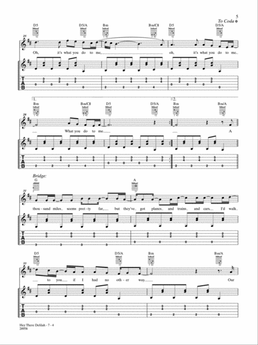 Hey There Delilah Piano, Vocal, Guitar scores gallery preview page 4