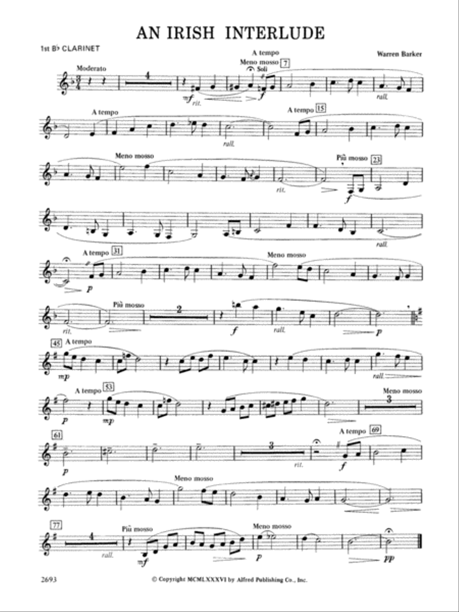 An Irish Interlude: 1st B-flat Clarinet Concert Band scores gallery preview page 1