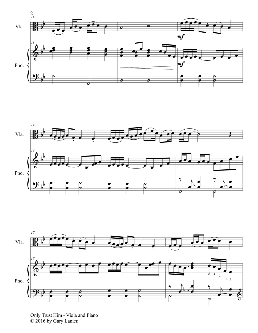 ONLY TRUST HIM (Duet – Viola & Piano with Parts) Viola scores gallery preview page 3