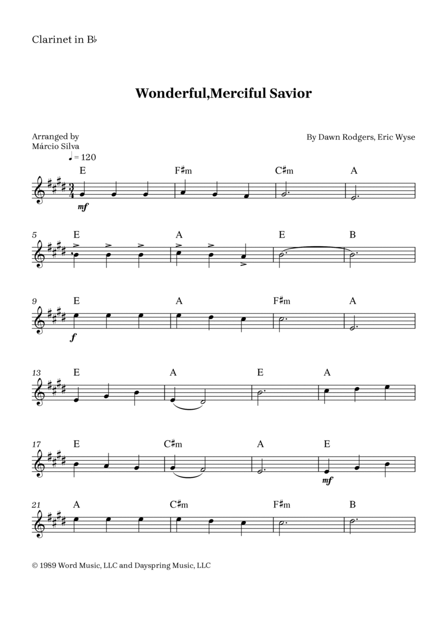 Wonderful, Merciful Savior Clarinet Solo scores gallery preview page 1