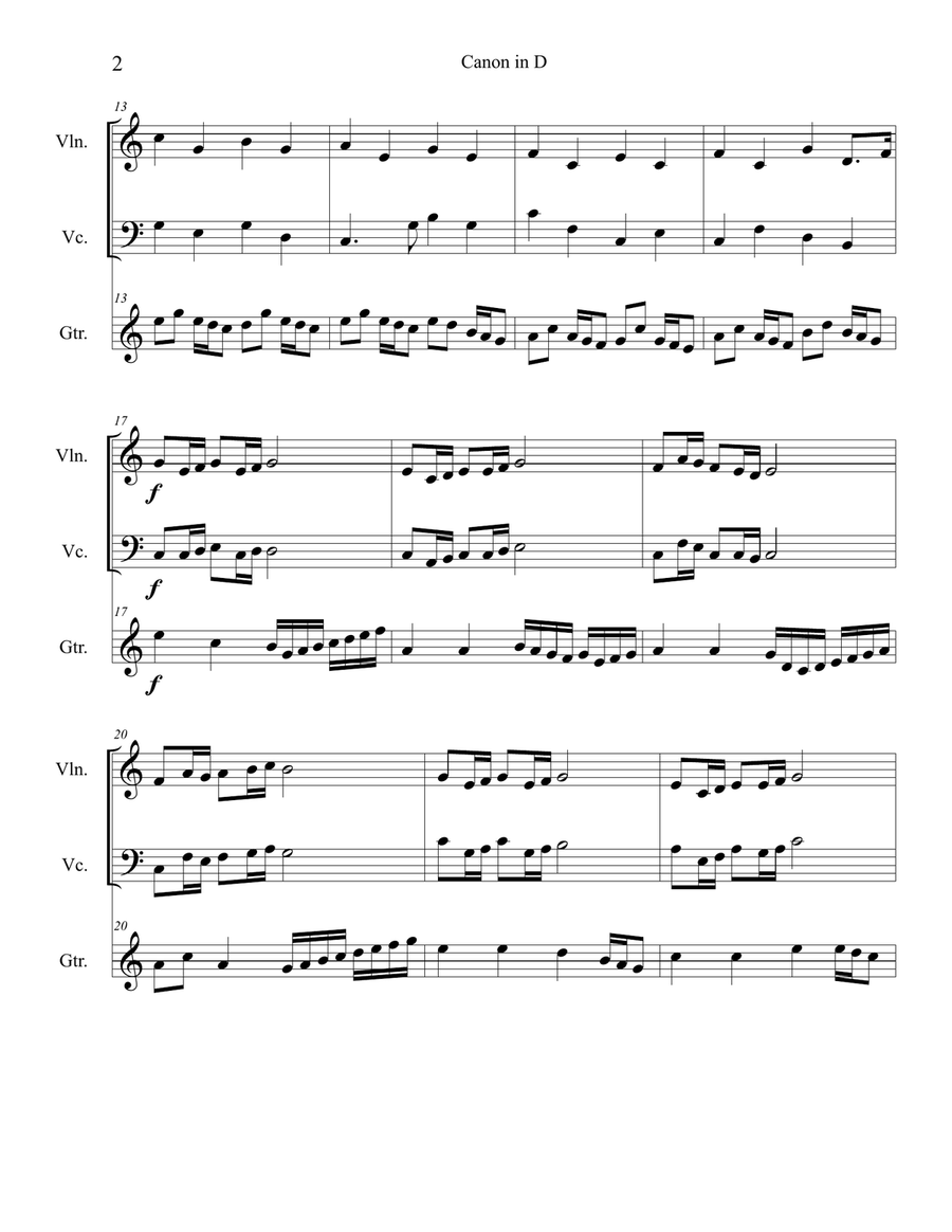 Canon in D (in C major): Trio for Violin, Cello and Guitar Small Ensemble scores gallery preview page 6
