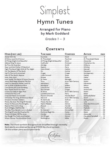Simplest Hymn Tunes. Piano