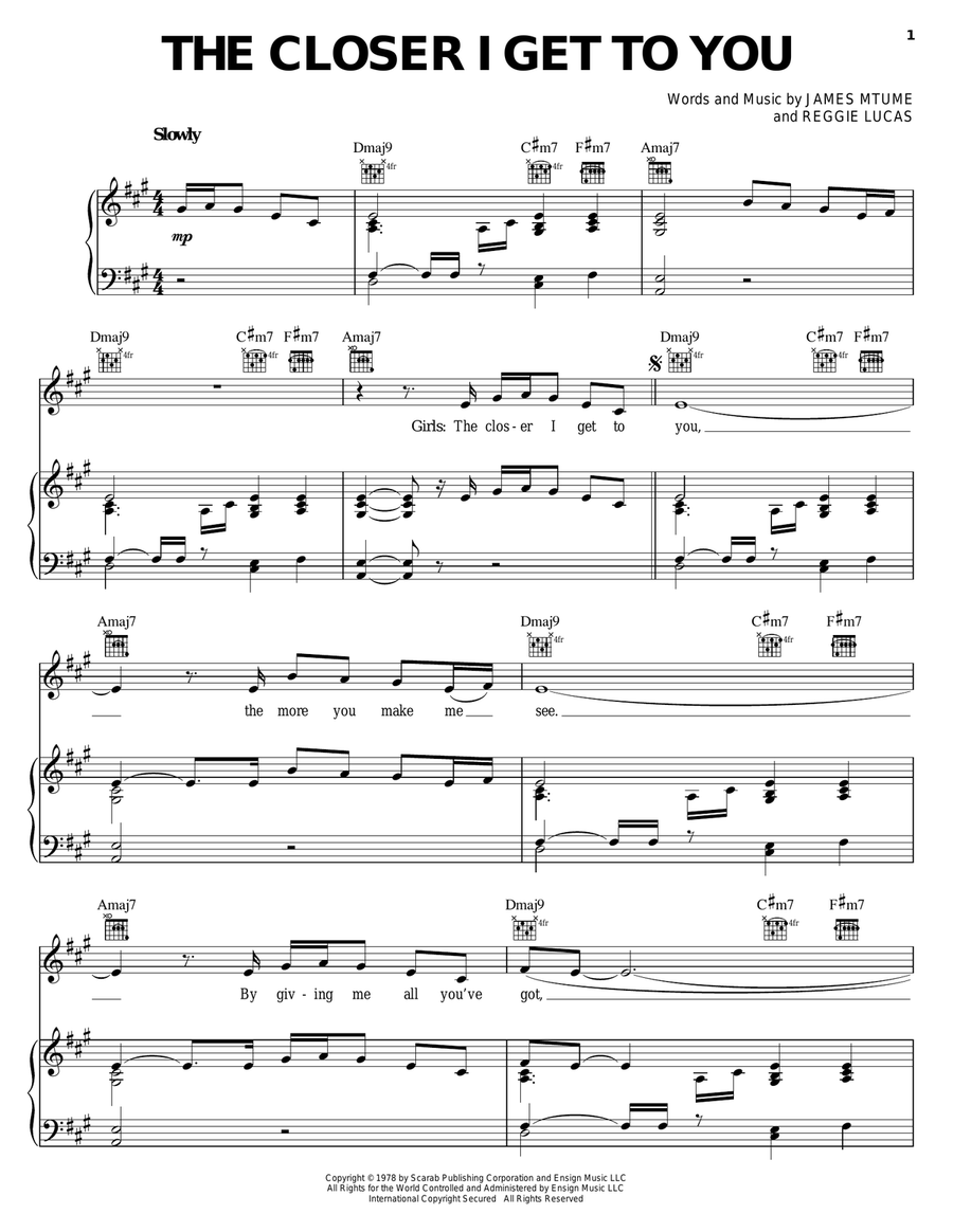 The Closer I Get To You Piano, Vocal, Guitar scores gallery preview page 1