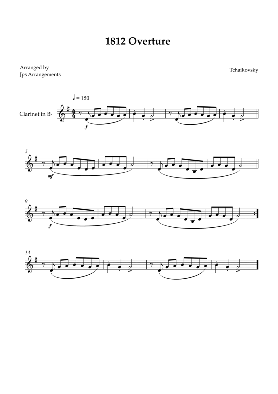 1812 Overture for Clarinet B-Flat Clarinet scores gallery preview page 1