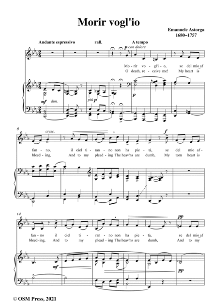 Astorga-Morir voglio,in E flat Major,for Voice and Piano Voice Solo scores gallery preview page 2