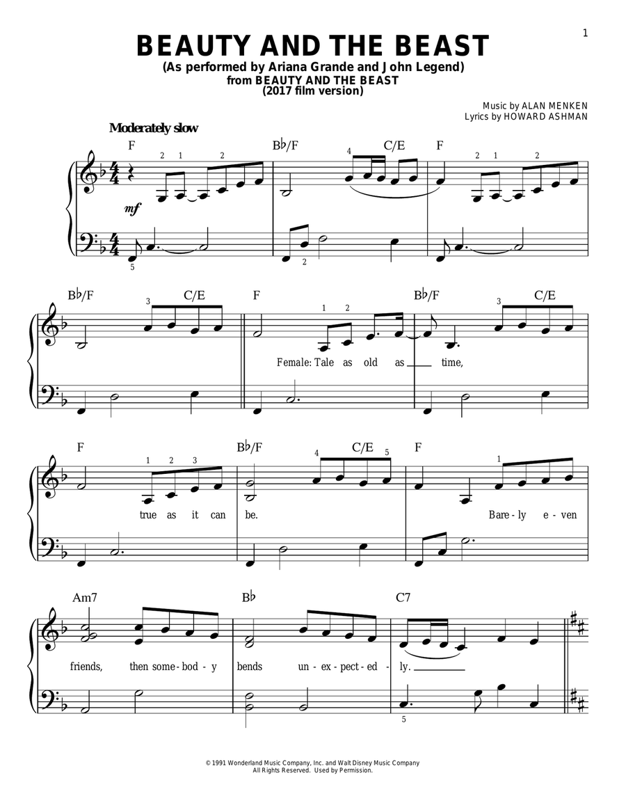 Beauty And The Beast Easy Piano scores gallery preview page 1
